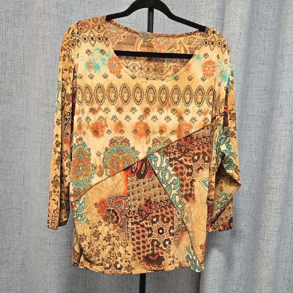 Caia Vintage Bohemian‎  Women's Blouse Size 2X Multi Colors Patchwork